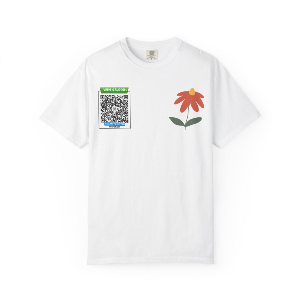 Floral Doodle T-Shirt — Minimal Red Flower Pocket Tee – #92